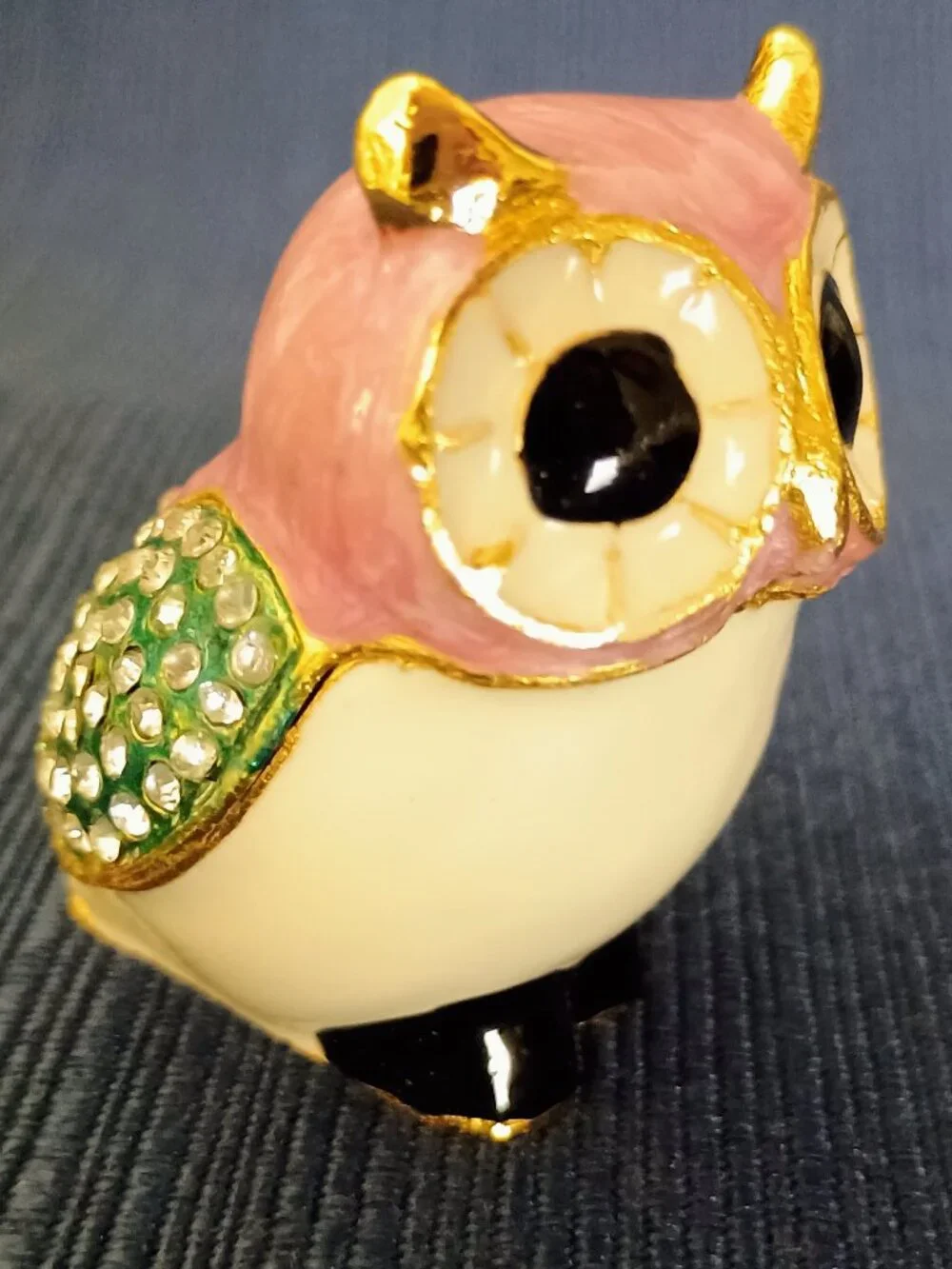 Pink Owl Jeweled Enameled Trinket Box